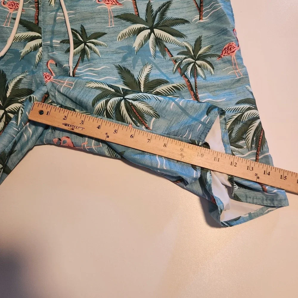 St‎ Johns Bay Swim Trunks Blue Hawaiian Flamingos Drawstring Mesh Lined 3XLT